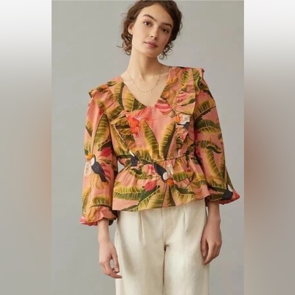 Farm Rio for Anthropologie Yasmine Ruffled Blouse XS - Picture 3 of 9